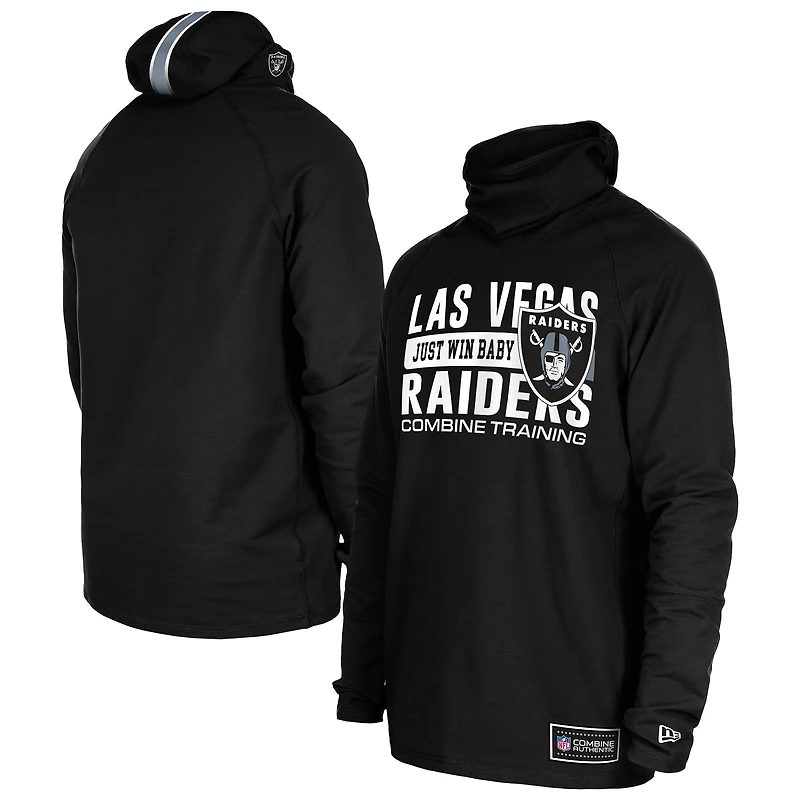 Men's New Era Black Las Vegas Raiders Functional Fandom Balaclava Helmet Stripe Tri-Blend Hoodie