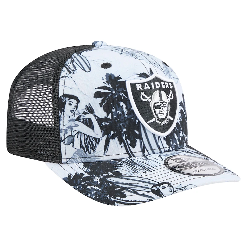 Men's New Era  Black Las Vegas Raiders Hula Trucker 9SEVENTY Adjustable Hat