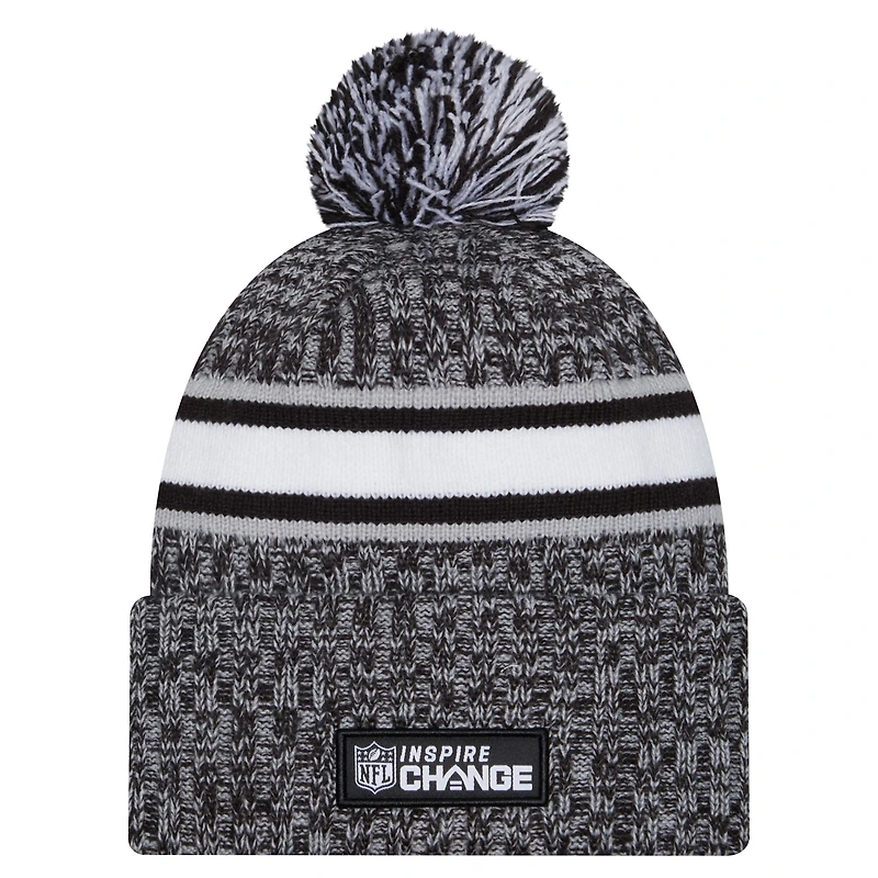 Bonnet en tricot à revers New Era noir Las Vegas Raiders Inspire Change pour hommes avec pompon