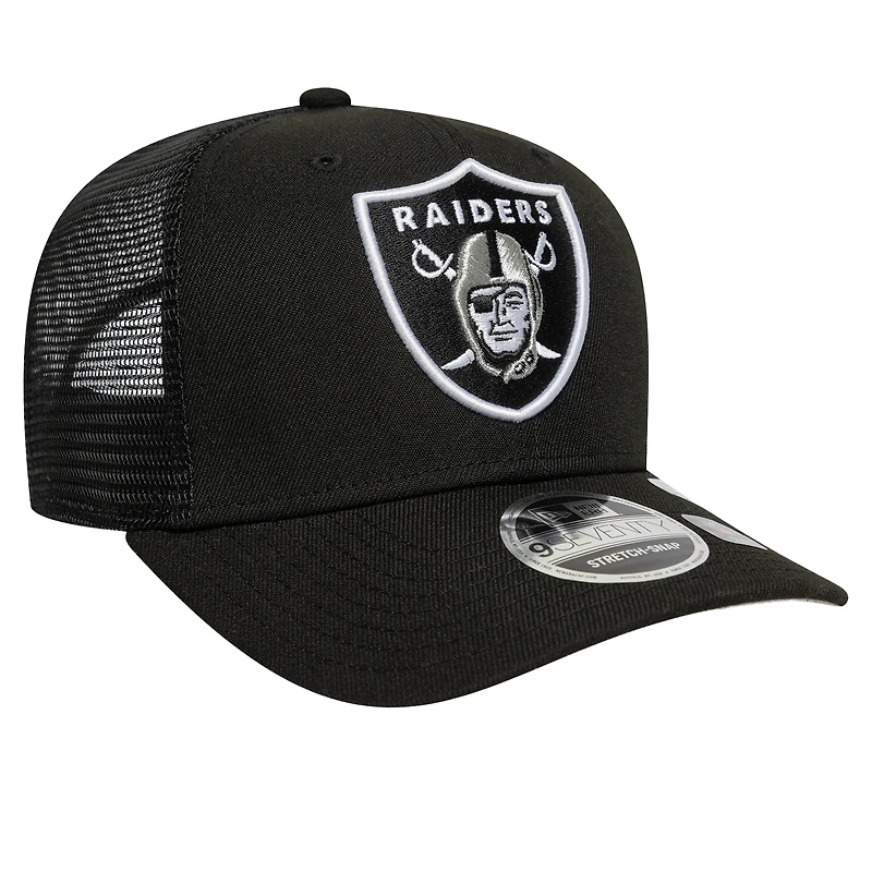 Men's New Era Black Las Vegas Raiders Main Trucker 9SEVENTY Stretch-Snap Hat