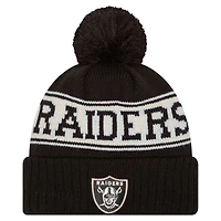 Bonnet en tricot à revers rétro Las Vegas Raiders de New Era pour homme avec pompon