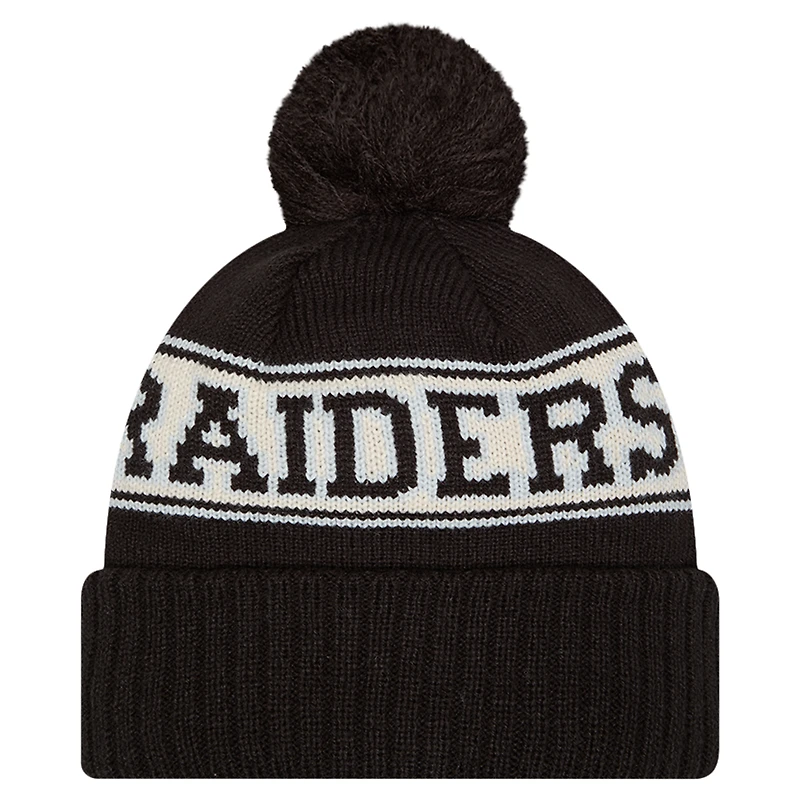 Men's New Era Black Las Vegas Raiders Retro Cuffed Knit Hat with Pom