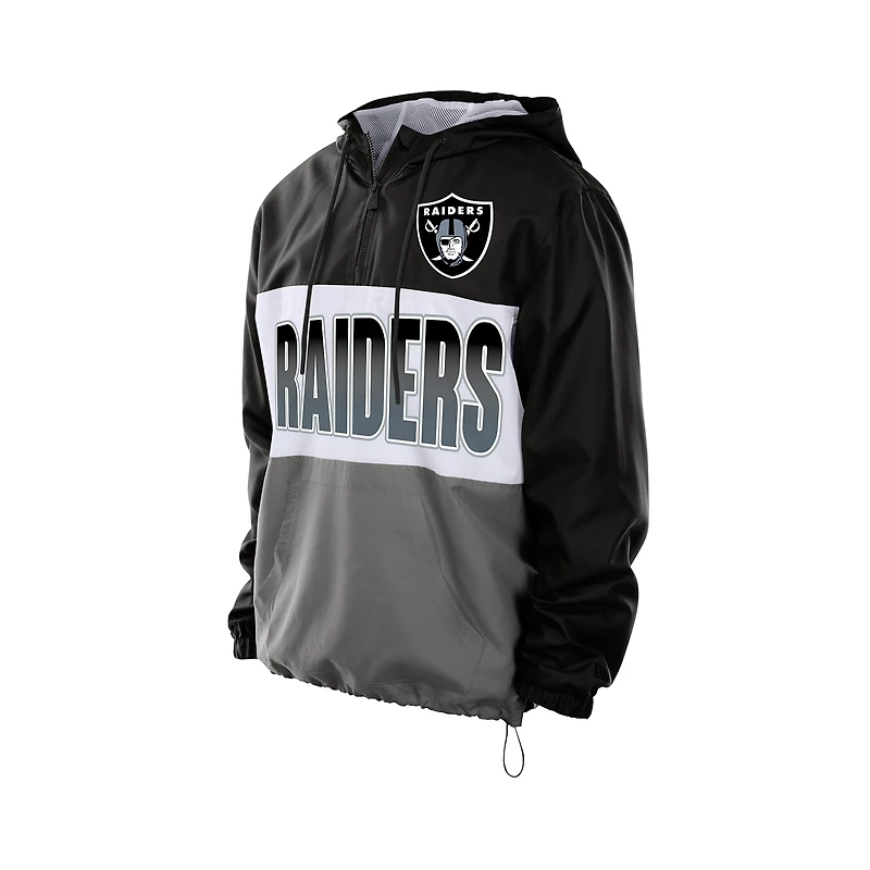 Men's New Era Black Las Vegas Raiders Ripstop Quarter-Zip Hooded Windbreaker