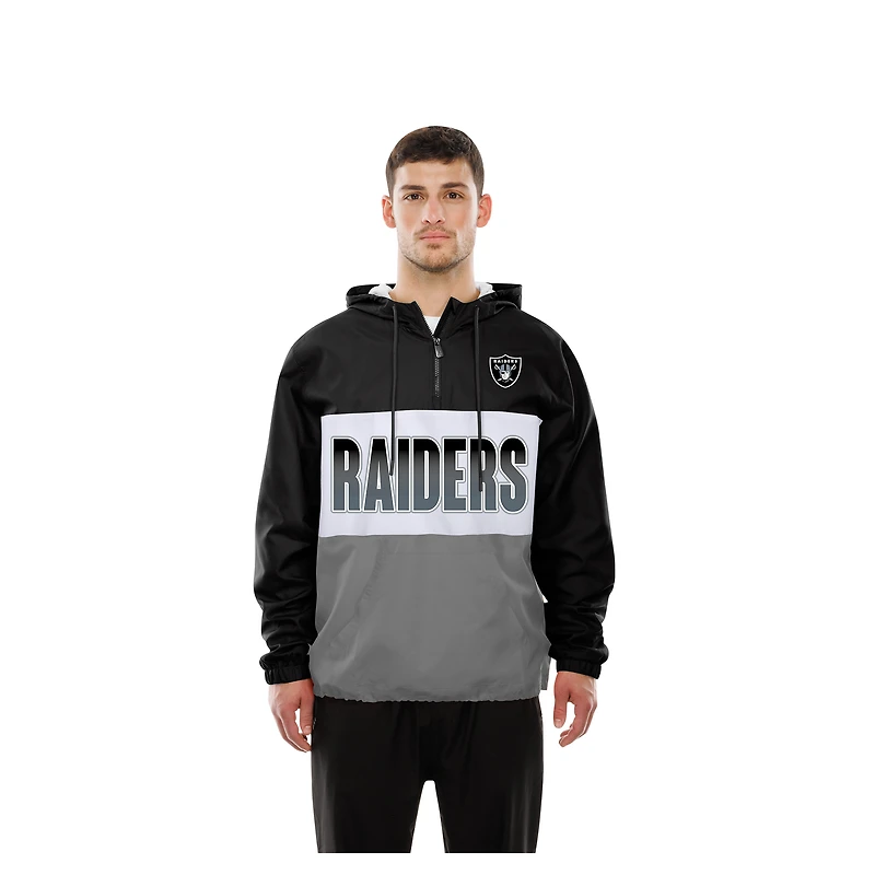 Men's New Era Black Las Vegas Raiders Ripstop Quarter-Zip Hooded Windbreaker