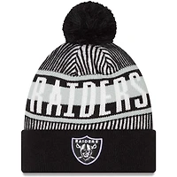 New Era Las Vegas Raiders rayé noir pour homme - Bonnet en tricot à revers avec pompon
