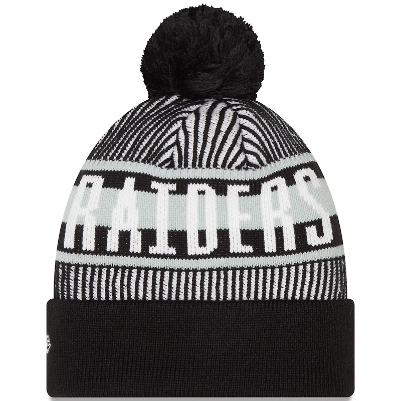 Men's New Era Black Las Vegas Raiders Striped Cuffed Knit Hat with Pom