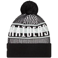 Men's New Era Black Las Vegas Raiders Striped Cuffed Knit Hat with Pom
