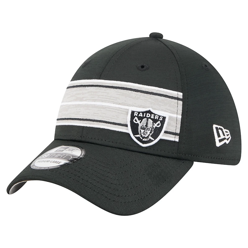 Men's New Era  Black Las Vegas Raiders Stripes 39THIRTY Flex Hat