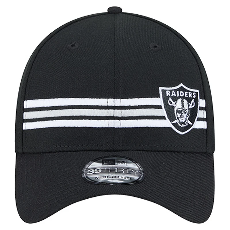 Men's New Era Black Las Vegas Raiders Stripes 39THIRTY Flex Hat