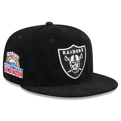 Casquette ajustée 59FIFTY noire Las Vegas Raiders Throwback Cord New Era pour hommes