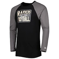 T-shirt à manches longues raglan noir Las Vegas Raiders Throwback New Era pour homme