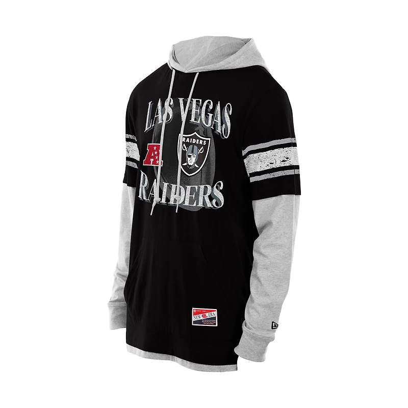 Men's New Era Black Las Vegas Raiders Twofer Layered Long Sleeve Hoodie T-Shirt