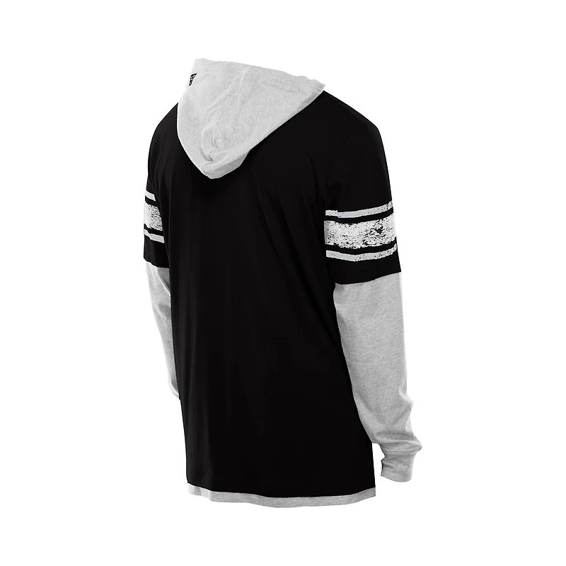 Men's New Era Black Las Vegas Raiders Twofer Layered Long Sleeve Hoodie T-Shirt