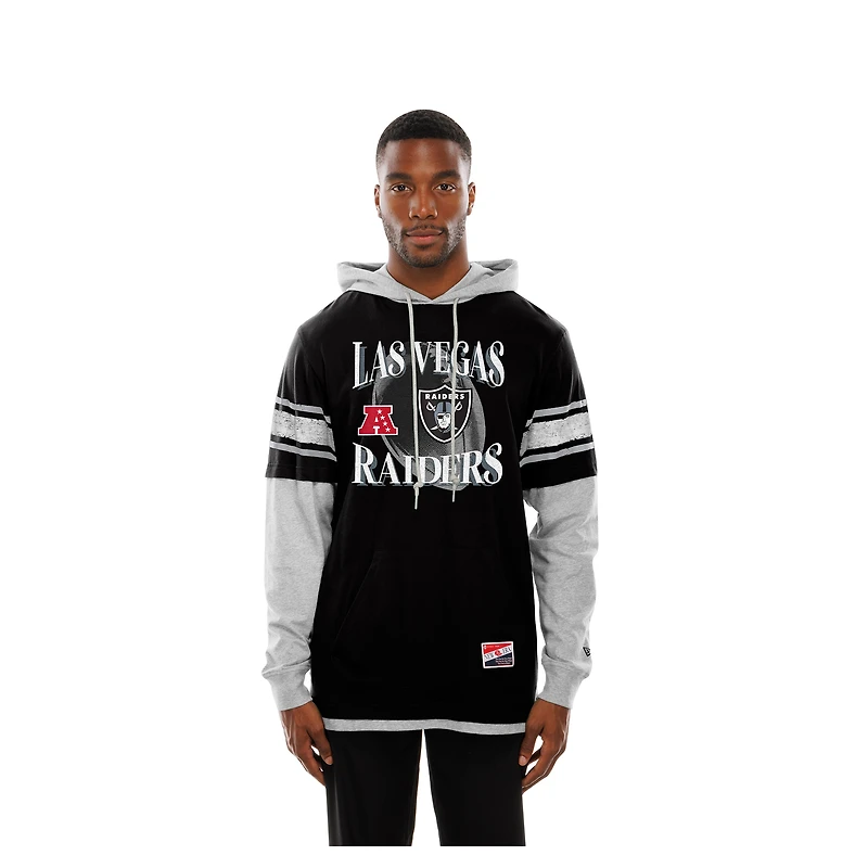 Men's New Era Black Las Vegas Raiders Twofer Layered Long Sleeve Hoodie T-Shirt