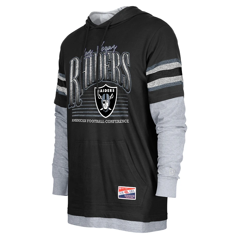 Men's New Era Black Las Vegas Raiders Twofer Long Sleeve Hooded T-Shirt