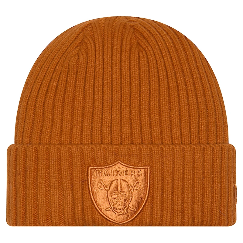 Bonnet à revers en tricot marron New Era pour homme avec logo Las Vegas Raiders Color Pack