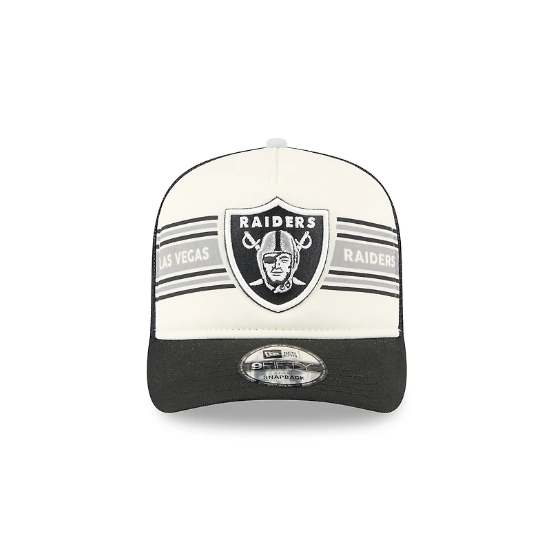 Men's New Era Cream/Black Las Vegas Raiders Banner A-Frame 9FIFTY Trucker Snapback Hat