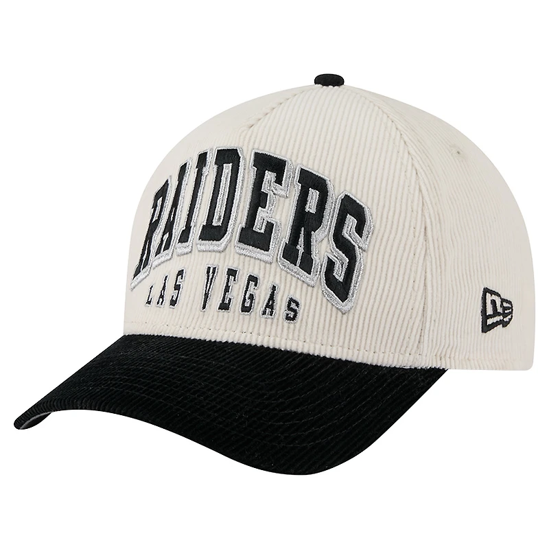 Men's New Era Cream/Black Las Vegas Raiders Two-Tone Sided Corduroy 9FORTY A-Frame Adjustable Hat