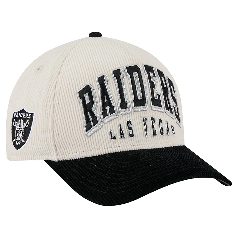 Men's New Era Cream/Black Las Vegas Raiders Two-Tone Sided Corduroy 9FORTY A-Frame Adjustable Hat