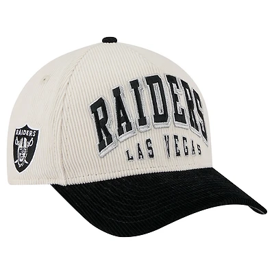 Casquette ajustable 9FORTY A-Frame en velours côtelé bicolore crème/noir pour homme des Las Vegas Raiders de New Era