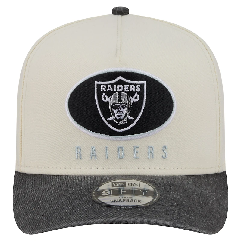 Men's New Era Cream/Black Las Vegas Raiders Washed A-Frame 9FIFTY Snapback Hat