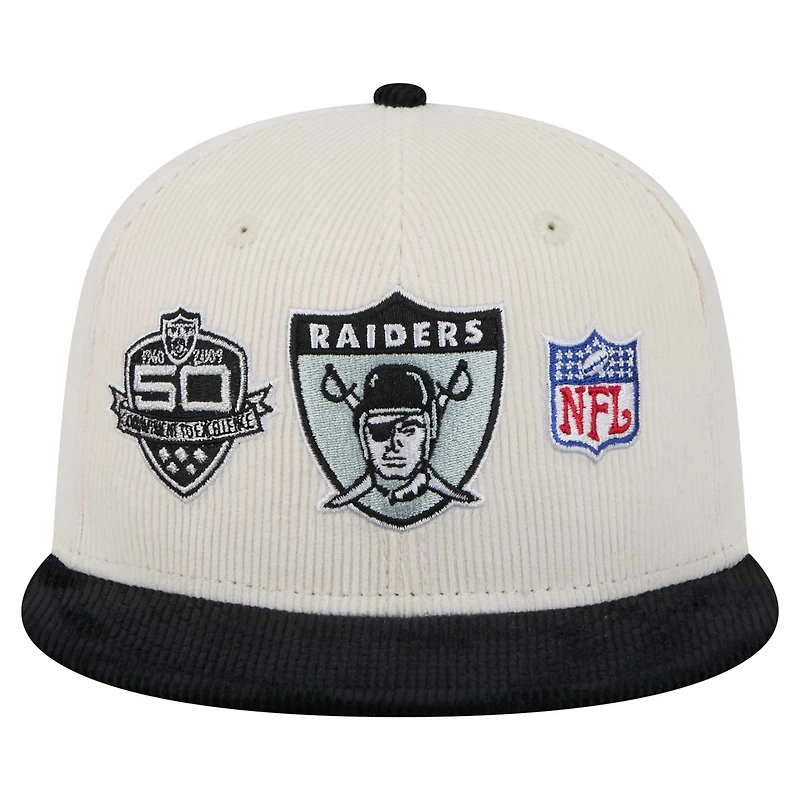 Casquette ajustée 59FIFTY en velours côtelé rétro New Era pour homme, couleur crème/gris, Raiders de Las Vegas
