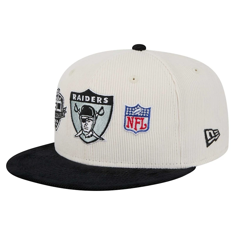 Casquette ajustée 59FIFTY en velours côtelé rétro New Era pour homme, couleur crème/gris, Raiders de Las Vegas