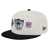 Casquette ajustée 59FIFTY en velours côtelé rétro New Era pour homme, couleur crème/gris, Raiders de Las Vegas
