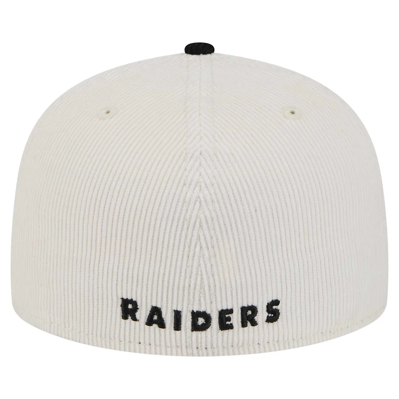 Casquette ajustée 59FIFTY en velours côtelé rétro New Era pour homme, couleur crème/gris, Raiders de Las Vegas