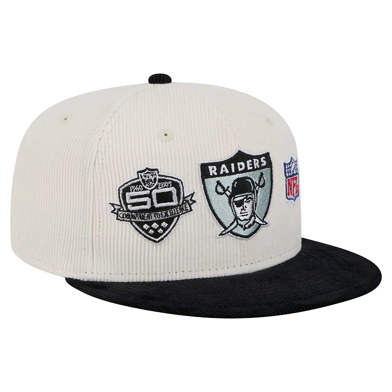 Casquette ajustée 59FIFTY en velours côtelé rétro New Era pour homme, couleur crème/gris, Raiders de Las Vegas