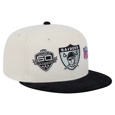 Casquette ajustée 59FIFTY en velours côtelé rétro New Era pour homme, couleur crème/gris, Raiders de Las Vegas