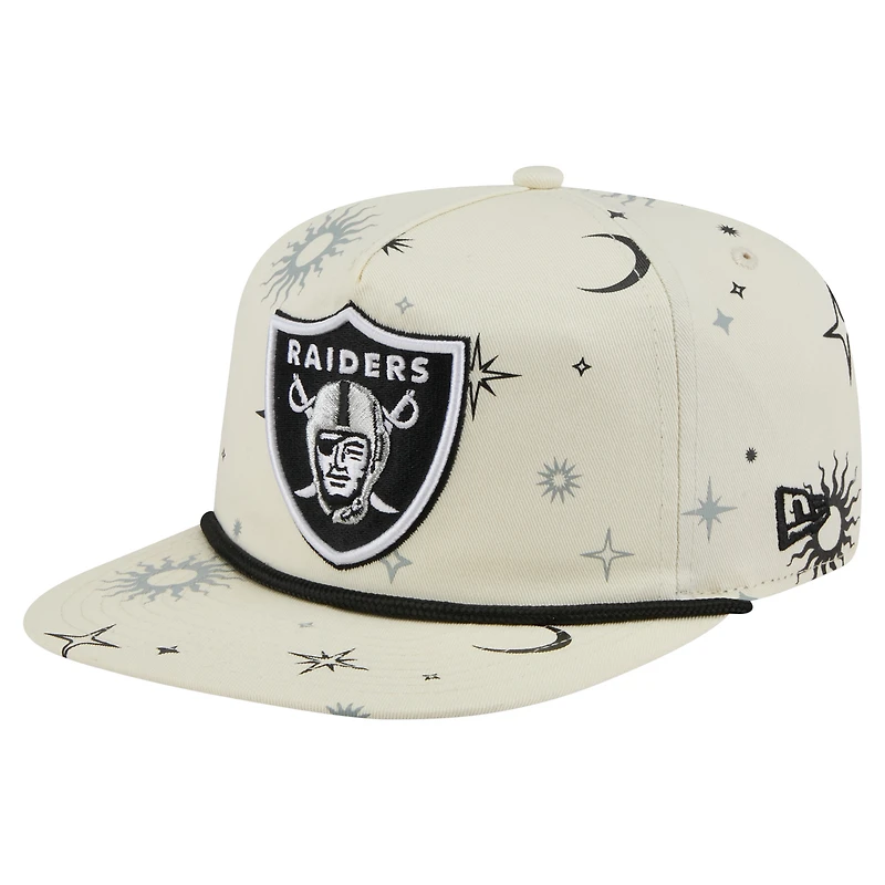 Casquette snapback Celestial Golfer New Era crème pour homme des Las Vegas Raiders