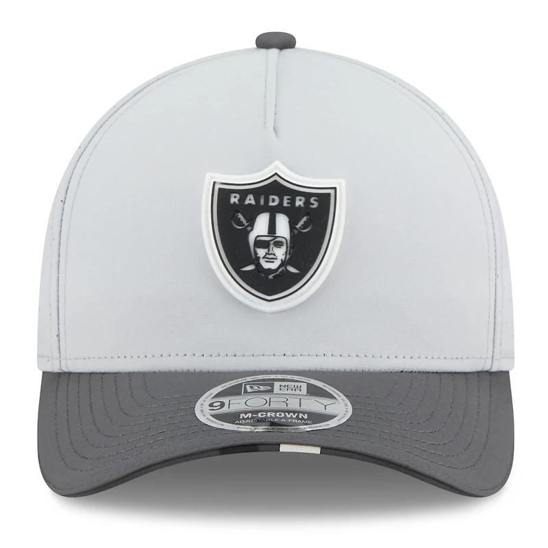 Men's New Era Gray/Graphite Las Vegas Raiders 2025 NFL Training Camp A-Frame 9FORTY Adjustable Hat