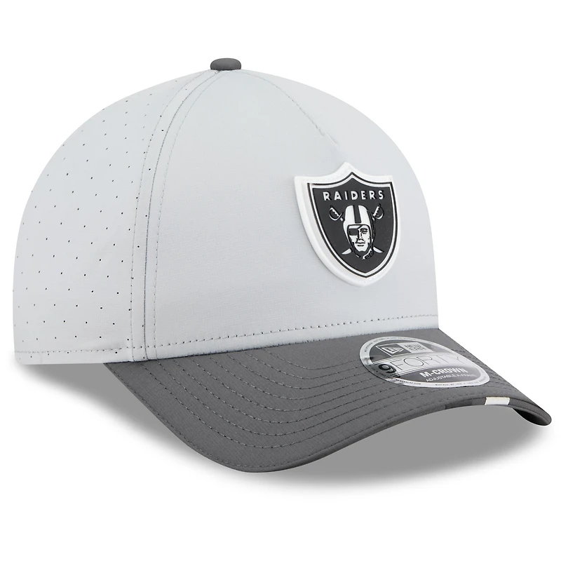 Men's New Era Gray/Graphite Las Vegas Raiders 2025 NFL Training Camp A-Frame 9FORTY Adjustable Hat