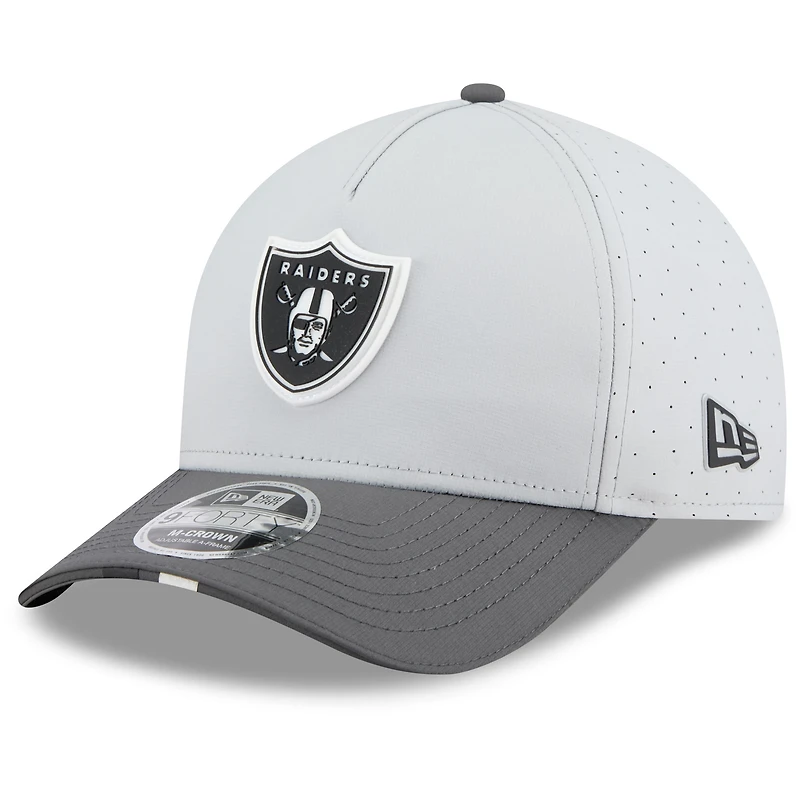 Men's New Era Gray/Graphite Las Vegas Raiders 2025 NFL Training Camp A-Frame 9FORTY Adjustable Hat