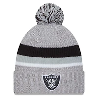 Bonnet à revers New Era gris chiné pour homme, modèle Las Vegas Raiders, avec pompon.