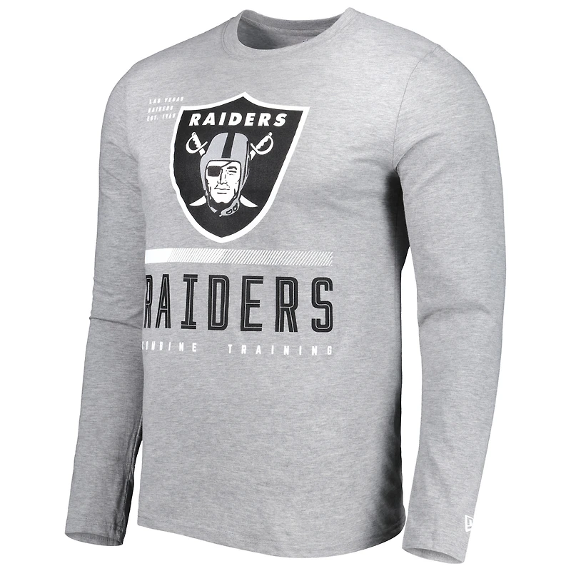 T-shirt à manches longues pour homme Las Vegas Raiders Combine Authentic Red Zone New Era gris chiné