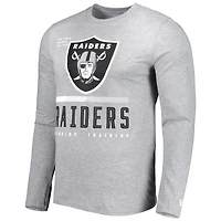 T-shirt à manches longues pour homme Las Vegas Raiders Combine Authentic Red Zone New Era gris chiné