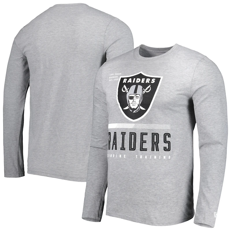 T-shirt à manches longues pour homme Las Vegas Raiders Combine Authentic Red Zone New Era gris chiné