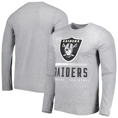 T-shirt à manches longues pour homme Las Vegas Raiders Combine Authentic Red Zone New Era gris chiné