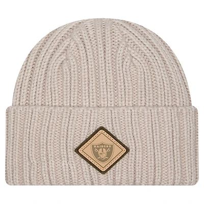 Men's New Era Light Beige Las Vegas Raiders Logo Applique Cuffed Knit Hat