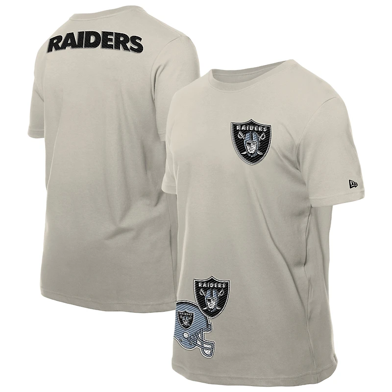 T-shirt beige clair New Era pour homme, motif multi-écussons des Las Vegas Raiders