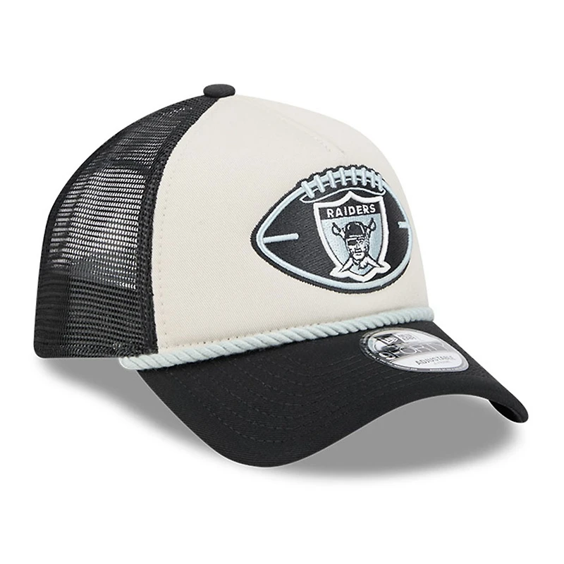 Men's New Era Stone/Black Las Vegas Raiders 2024 Sideline Historic 9FORTY A-Frame Trucker Adjustable Hat