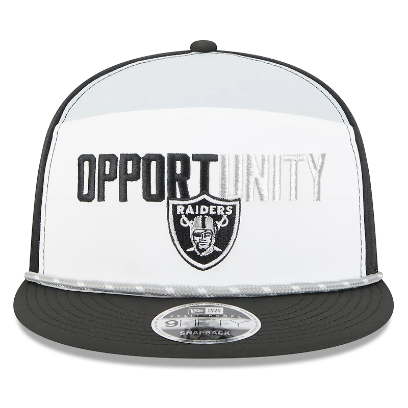 Men's New Era White/Black Las Vegas Raiders 2025 Inspire Change Split Panel 9FIFTY Snapback Hat