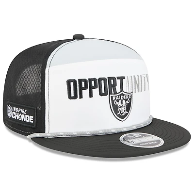 Men's New Era White/Black Las Vegas Raiders 2025 Inspire Change Split Panel 9FIFTY Snapback Hat