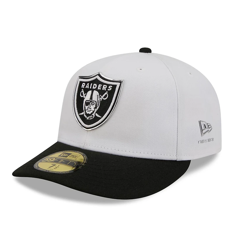 Casquette ajustée New Era blanche et noire Las Vegas Raiders, draft NFL 2026, modèle 59FIFTY pré-courbé pour homme
