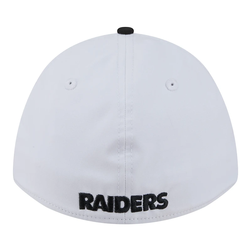 Casquette New Era pour homme, blanche et noire, avec écusson des Raiders de Las Vegas, modèle 39THIRTY, A monture couronne perforée.