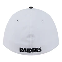 Casquette New Era pour homme, blanche et noire, avec écusson des Raiders de Las Vegas, modèle 39THIRTY, A monture couronne perforée.