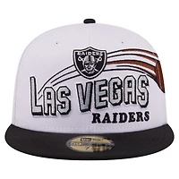 Casquette ajustée New Era 59FIFTY pour homme, blanche et noire, Las Vegas Raiders, style rétro.