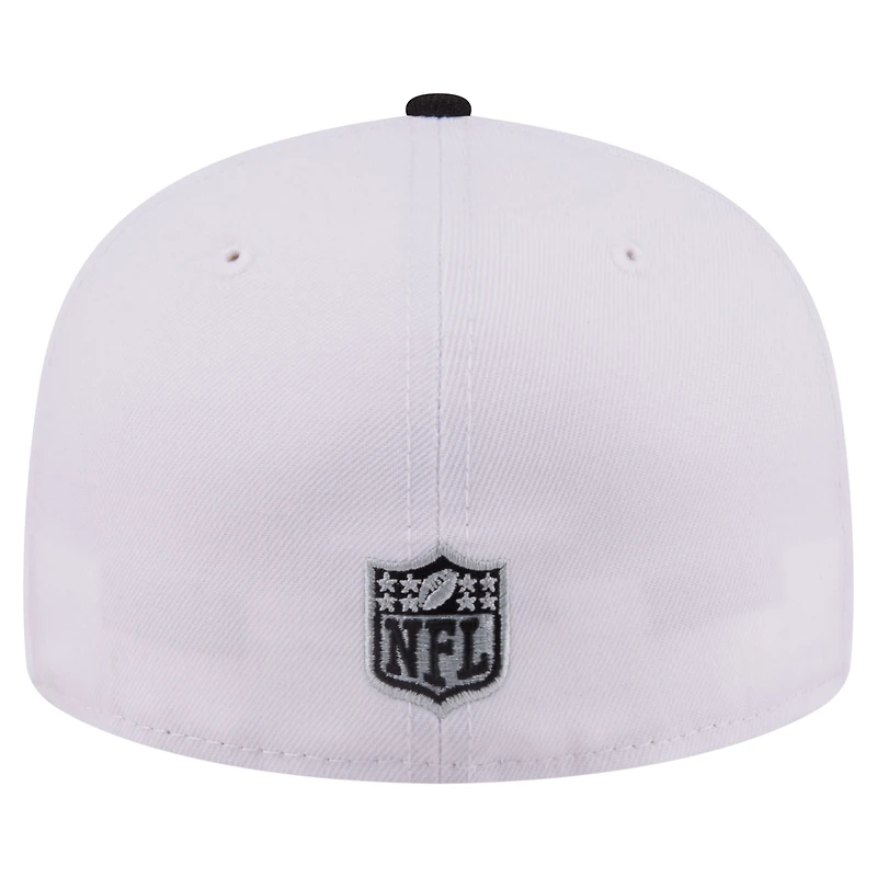 Casquette ajustée New Era 59FIFTY pour homme, blanche et noire, Las Vegas Raiders, style rétro.